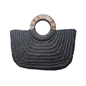 Coldwater Creek Black Straw Wooden Handbag